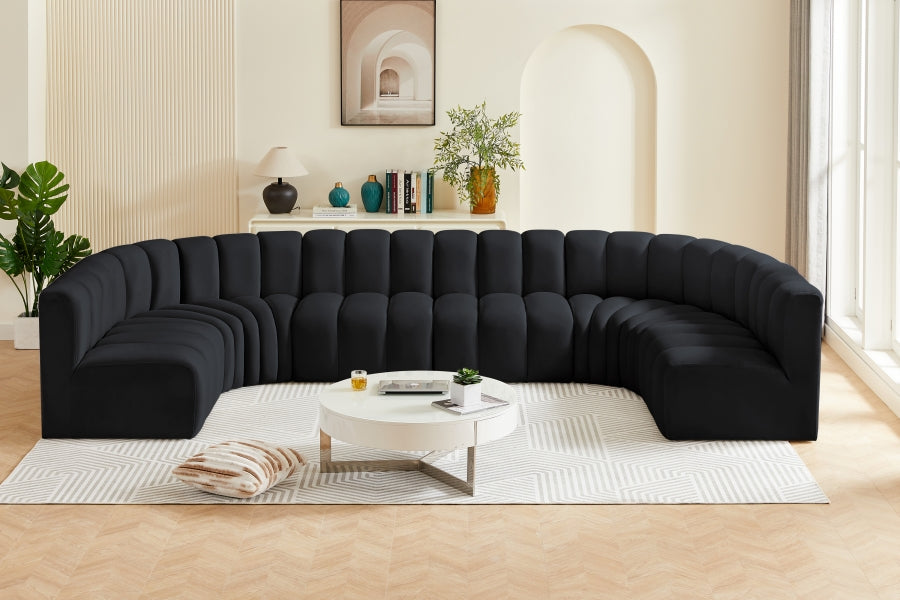 Meridian Furniture - Arc Velvet 8 Piece Sectional in Black - 103Black-S8A