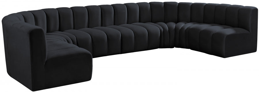 Meridian Furniture - Arc Velvet 8 Piece Sectional in Black - 103Black-S8A