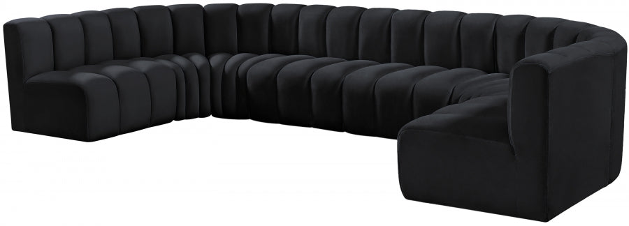 Meridian Furniture - Arc Velvet 8 Piece Sectional in Black - 103Black-S8A