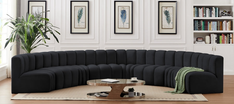 Meridian Furniture - Arc Velvet 8 Piece Sectional in Black - 103Black-S8B - GreatFurnitureDeal