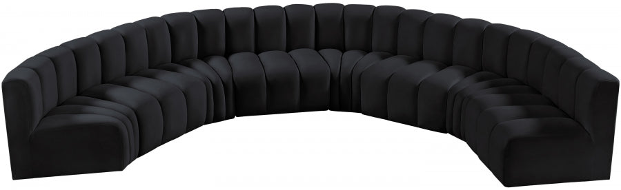 Meridian Furniture - Arc Velvet 8 Piece Sectional in Black - 103Black-S8B - GreatFurnitureDeal