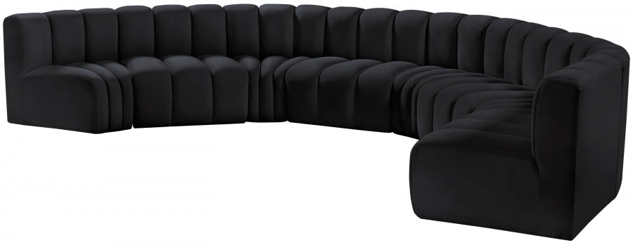 Meridian Furniture - Arc Velvet 8 Piece Sectional in Black - 103Black-S8B - GreatFurnitureDeal