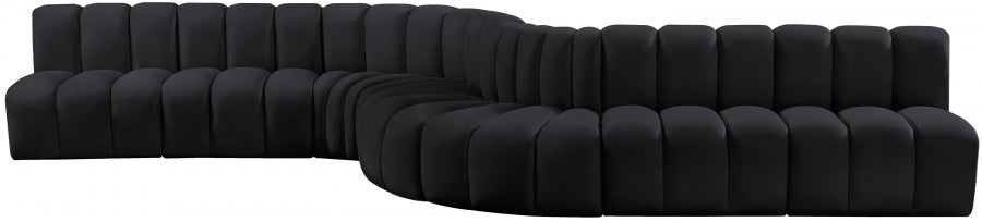 Meridian Furniture - Arc Velvet 8 Piece Sectional in Black - 103Black-S8C - GreatFurnitureDeal