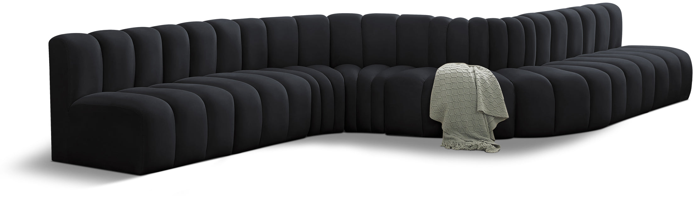 Meridian Furniture - Arc Velvet 8 Piece Sectional in Black - 103Black-S8C - GreatFurnitureDeal