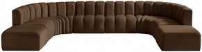 Meridian Furniture - Arc Leather 10 Piece Modular Sectional in Brown - 103Brown-S10A - GreatFurnitureDeal