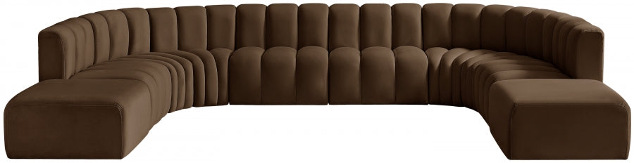 Meridian Furniture - Arc Leather 10 Piece Modular Sectional in Brown - 103Brown-S10A - GreatFurnitureDeal