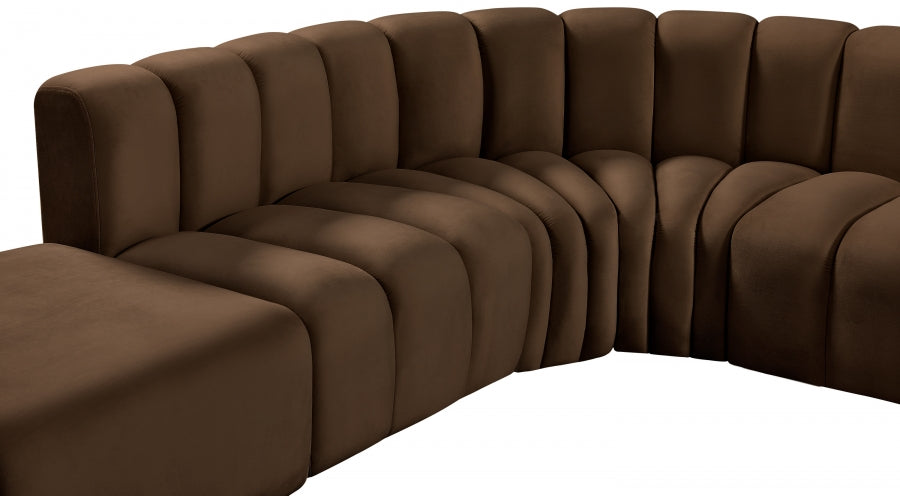 Meridian Furniture - Arc Leather 10 Piece Modular Sectional in Brown - 103Brown-S10A - GreatFurnitureDeal