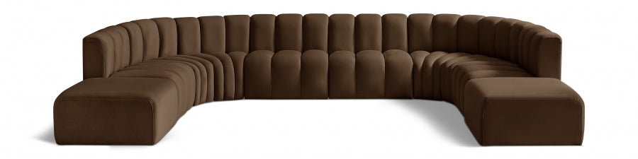 Meridian Furniture - Arc Leather 10 Piece Modular Sectional in Brown - 103Brown-S10A - GreatFurnitureDeal