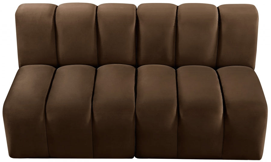 Meridian Furniture - Arc Velvet Modular Sofa in Brown - 103Brown-S2A - GreatFurnitureDeal