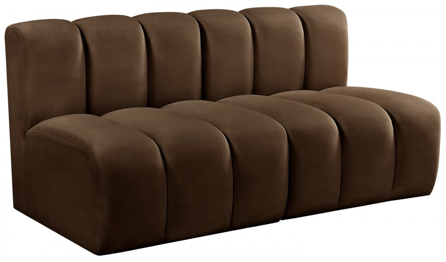 Meridian Furniture - Arc Velvet Modular Sofa in Brown - 103Brown-S2A - GreatFurnitureDeal