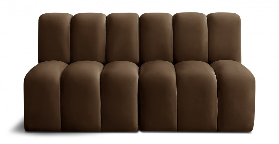 Meridian Furniture - Arc Velvet Modular Sofa in Brown - 103Brown-S2A - GreatFurnitureDeal