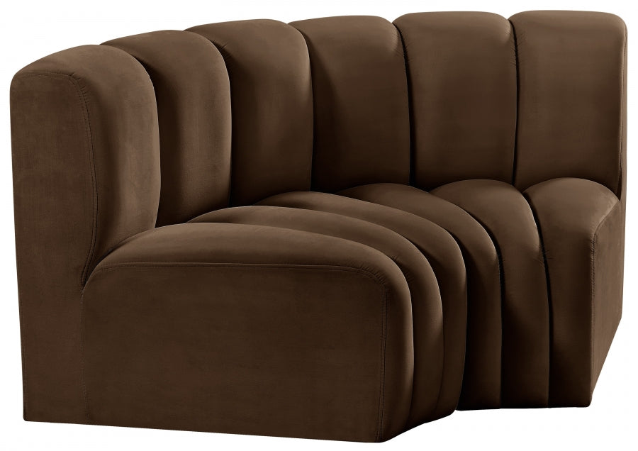 Meridian Furniture - Arc Velvet Modular Sofa in Brown - 103Brown-S2B - GreatFurnitureDeal