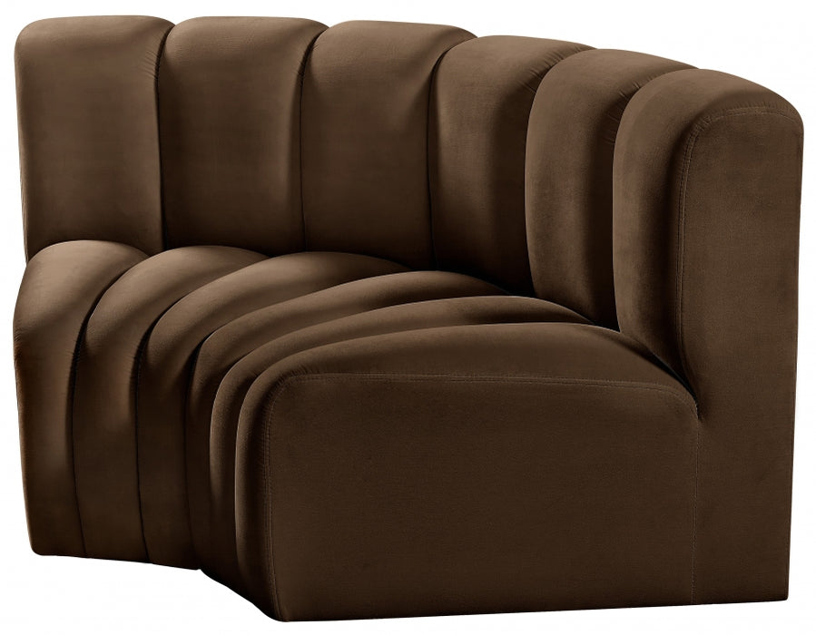 Meridian Furniture - Arc Velvet Modular Sofa in Brown - 103Brown-S2B - GreatFurnitureDeal