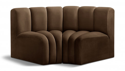 Meridian Furniture - Arc Velvet Modular Sofa in Brown - 103Brown-S2B - GreatFurnitureDeal