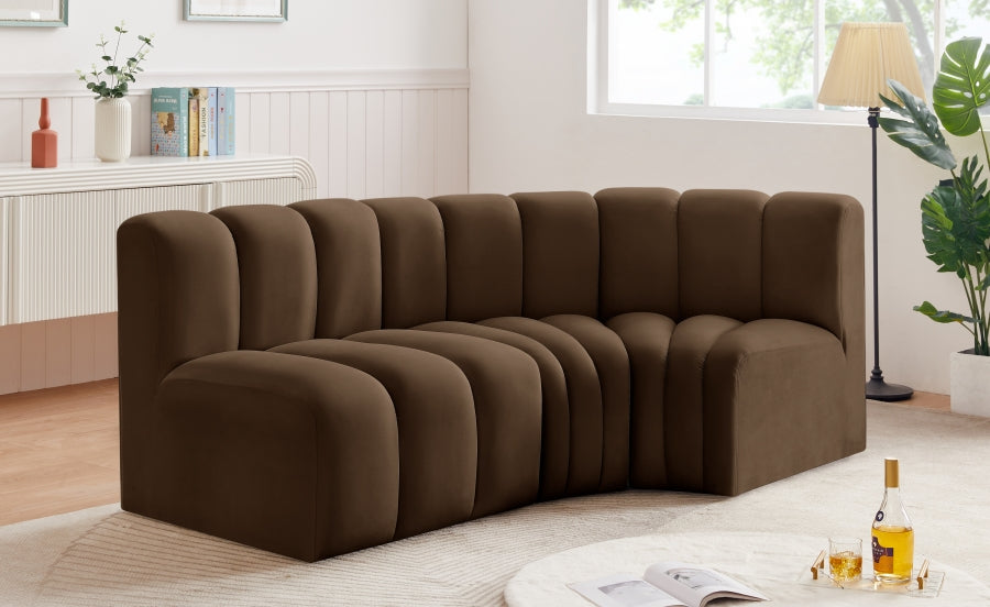 Meridian Furniture - Arc Velvet Modular Sofa in Brown - 103Brown-S3A - GreatFurnitureDeal