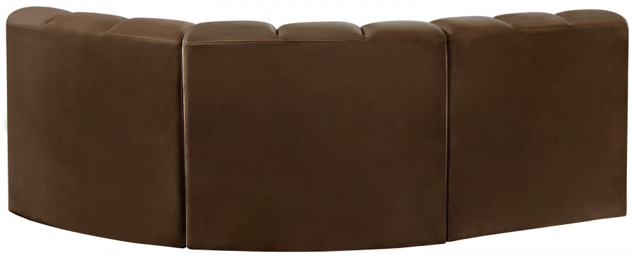 Meridian Furniture - Arc Velvet Modular Sofa in Brown - 103Brown-S3A - GreatFurnitureDeal