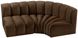 Meridian Furniture - Arc Velvet Modular Sofa in Brown - 103Brown-S3A - GreatFurnitureDeal