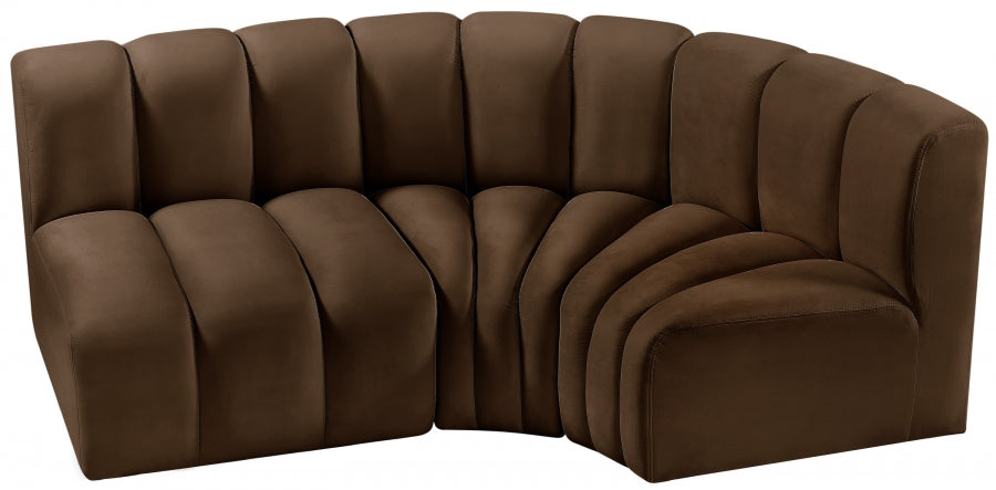 Meridian Furniture - Arc Velvet Modular Sofa in Brown - 103Brown-S3A - GreatFurnitureDeal