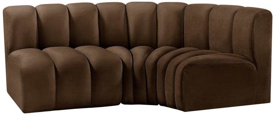 Meridian Furniture - Arc Velvet Modular Sofa in Brown - 103Brown-S3A - GreatFurnitureDeal