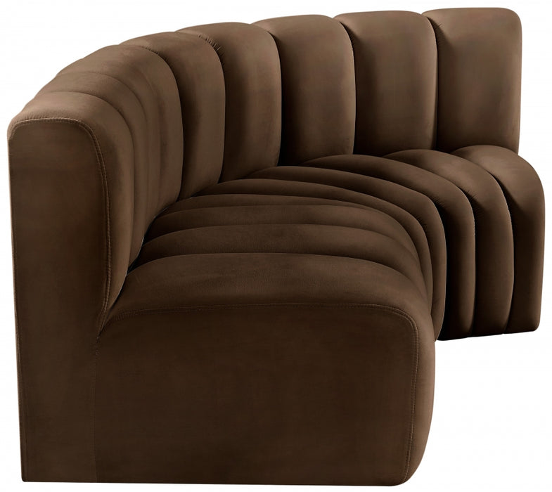 Meridian Furniture - Arc Velvet Modular Sofa in Brown - 103Brown-S3A - GreatFurnitureDeal