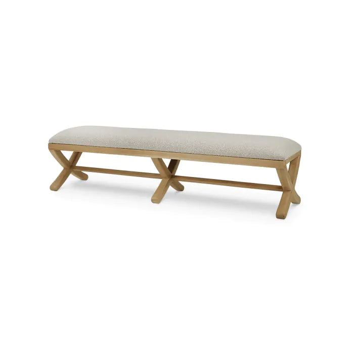 Bramble - Milton X Bench in Fruitwood w/ Boucle Sand Performance Fabric - 28409FRWSF212---- - GreatFurnitureDeal