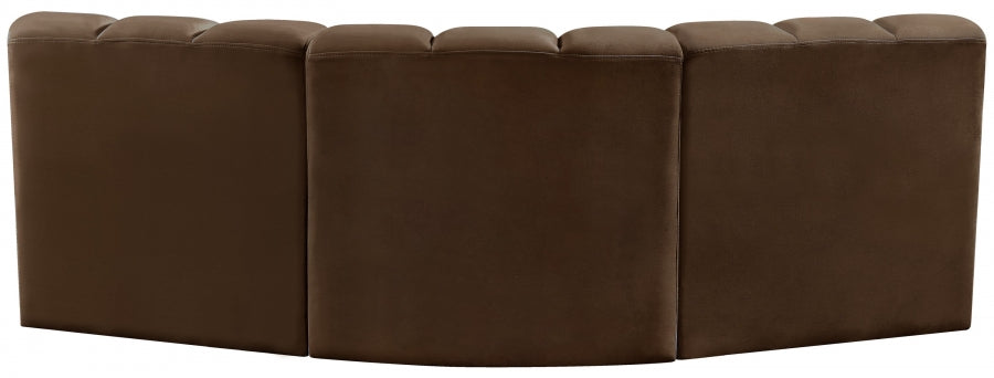 Meridian Furniture - Arc Velvet Modular Sofa in Brown - 103Brown-S3B - GreatFurnitureDeal