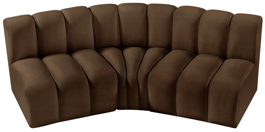 Meridian Furniture - Arc Velvet Modular Sofa in Brown - 103Brown-S3B - GreatFurnitureDeal