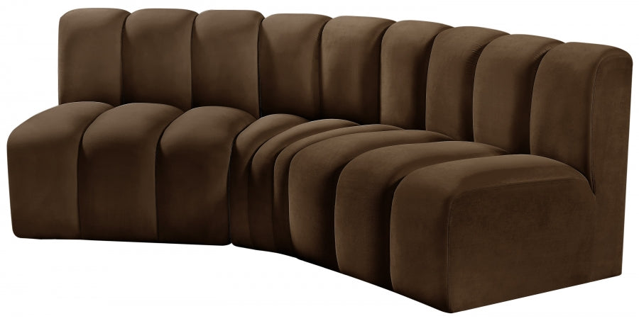 Meridian Furniture - Arc Velvet Modular Sofa in Brown - 103Brown-S3B - GreatFurnitureDeal