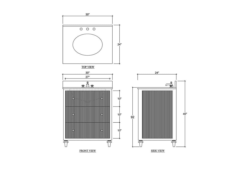 Bramble - Kraton Single Vanity in True White w/ Sink & Marble Top - 28410TRW-----