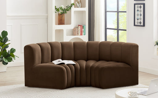 Meridian Furniture - Arc Velvet Modular Sofa in Brown - 103Brown-S3C - GreatFurnitureDeal