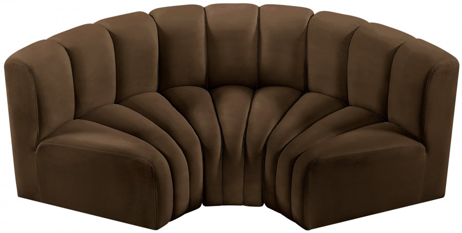 Meridian Furniture - Arc Velvet Modular Sofa in Brown - 103Brown-S3C - GreatFurnitureDeal