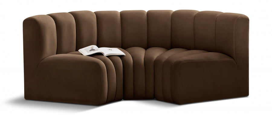 Meridian Furniture - Arc Velvet Modular Sofa in Brown - 103Brown-S3C - GreatFurnitureDeal