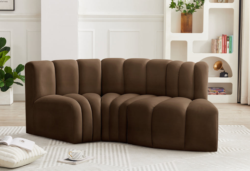 Meridian Furniture - Arc Velvet Modular Sofa in Brown - 103Brown-S3D - GreatFurnitureDeal