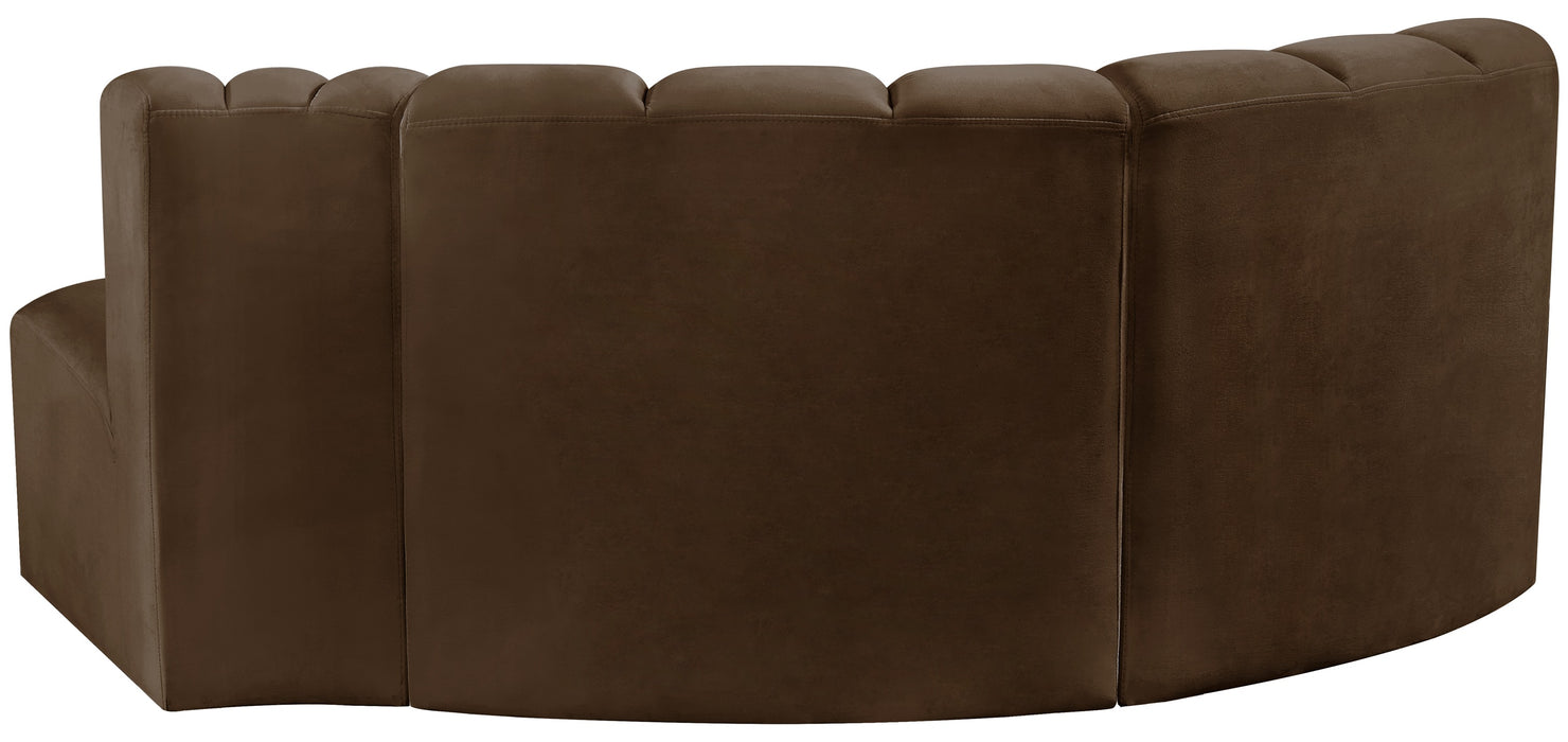 Meridian Furniture - Arc Velvet Modular Sofa in Brown - 103Brown-S3D - GreatFurnitureDeal