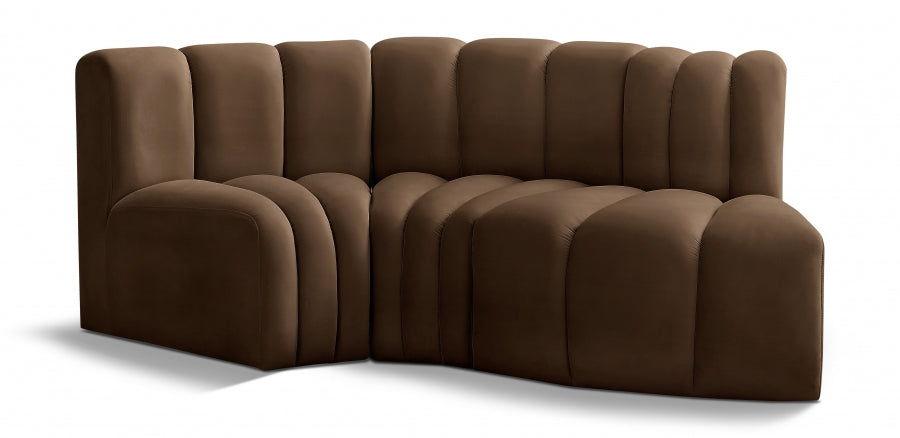 Meridian Furniture - Arc Velvet Modular Sofa in Brown - 103Brown-S3D - GreatFurnitureDeal