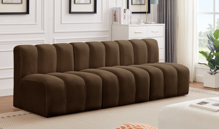 Meridian Furniture - Arc Velvet Modular Sofa in Brown - 103Brown-S3F - GreatFurnitureDeal