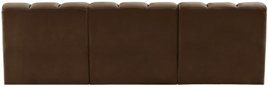 Meridian Furniture - Arc Velvet Modular Sofa in Brown - 103Brown-S3F - GreatFurnitureDeal