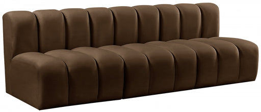 Meridian Furniture - Arc Velvet Modular Sofa in Brown - 103Brown-S3F - GreatFurnitureDeal