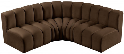 Meridian Furniture - Arc Velvet 4 Piece Sectional in Brown - 103Brown-S4B - GreatFurnitureDeal