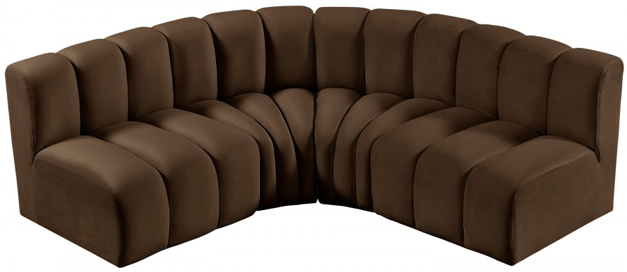 Meridian Furniture - Arc Velvet 4 Piece Sectional in Brown - 103Brown-S4B - GreatFurnitureDeal