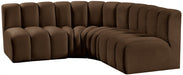 Meridian Furniture - Arc Velvet 4 Piece Sectional in Brown - 103Brown-S4B - GreatFurnitureDeal