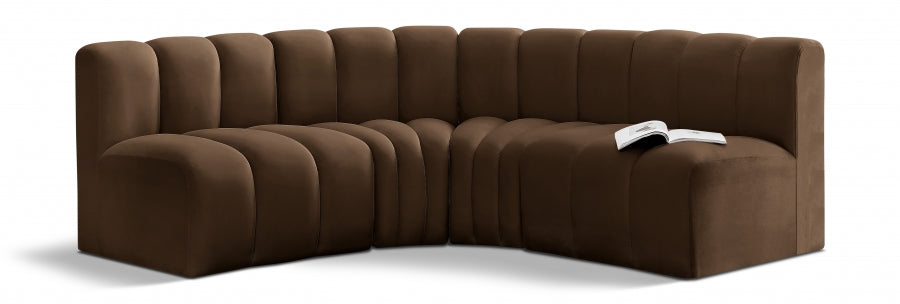 Meridian Furniture - Arc Velvet 4 Piece Sectional in Brown - 103Brown-S4B - GreatFurnitureDeal