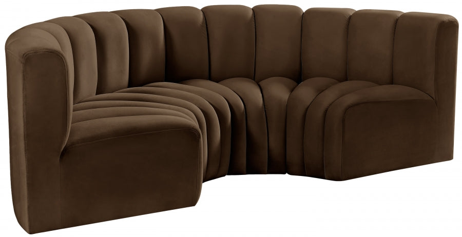 Meridian Furniture - Arc Velvet 4 Piece Sectional in Brown - 103Brown-S4C - GreatFurnitureDeal