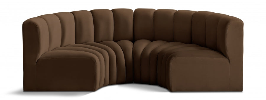 Meridian Furniture - Arc Velvet 4 Piece Sectional in Brown - 103Brown-S4C - GreatFurnitureDeal