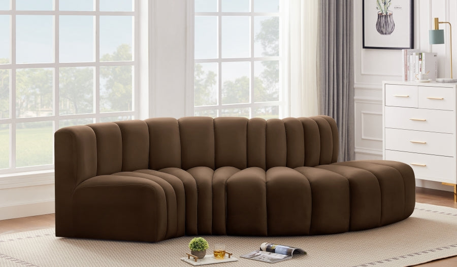 Meridian Furniture - Arc Velvet 4 Piece Sectional in Brown - 103Brown-S4D - GreatFurnitureDeal