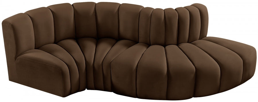 Meridian Furniture - Arc Velvet 4 Piece Sectional in Brown - 103Brown-S4D - GreatFurnitureDeal