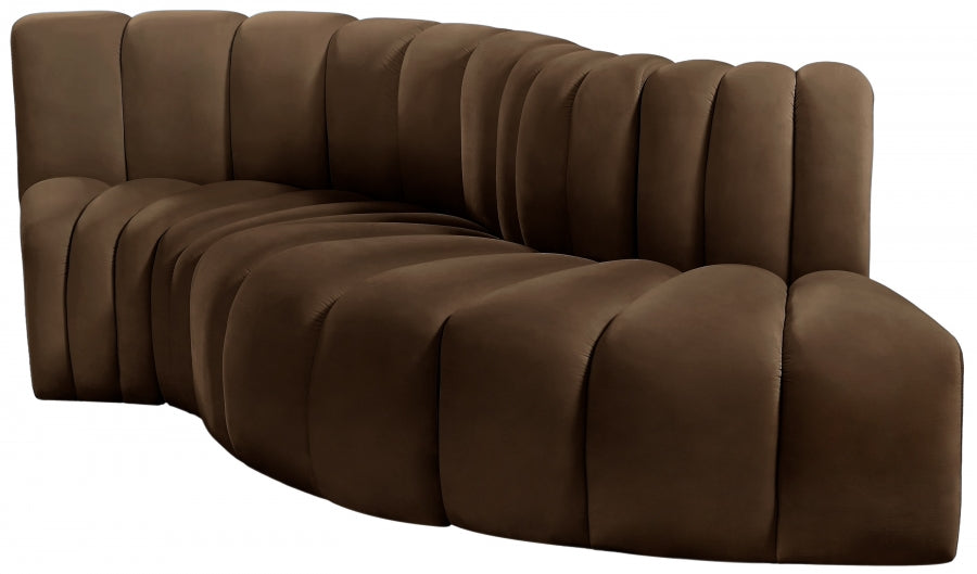 Meridian Furniture - Arc Velvet 4 Piece Sectional in Brown - 103Brown-S4D - GreatFurnitureDeal