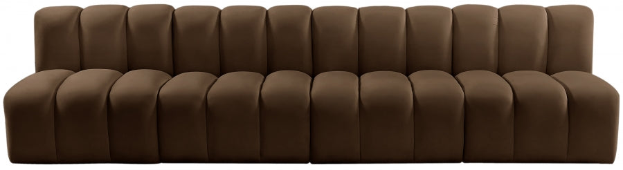 Meridian Furniture - Arc Velvet 4 Piece Sectional in Brown - 103Brown-S4E - GreatFurnitureDeal