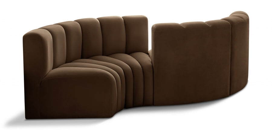 Meridian Furniture - Arc Velvet 4 Piece Sectional in Brown - 103Brown-S4F - GreatFurnitureDeal