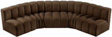 Meridian Furniture - Arc Velvet 5 Piece Sectional in Brown - 103Brown-S5A - GreatFurnitureDeal